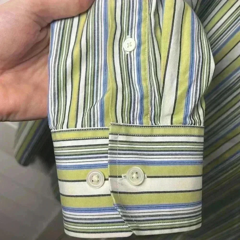Banana Republic Long Sleeve Striped Button Down Shirt Size L Green, Blue & White